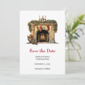 Gezellige Victoriaans open haard kerst Save The Date (Staand voorkant)