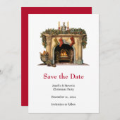 Gezellige Victoriaans open haard kerst Save The Date (Voorkant / Achterkant)