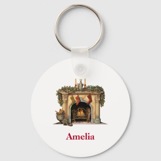 Gezellige Victoriaans open haard kerst Sleutelhanger (Voorkant)