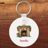 Gezellige Victoriaans open haard kerst Sleutelhanger (Voorkant)