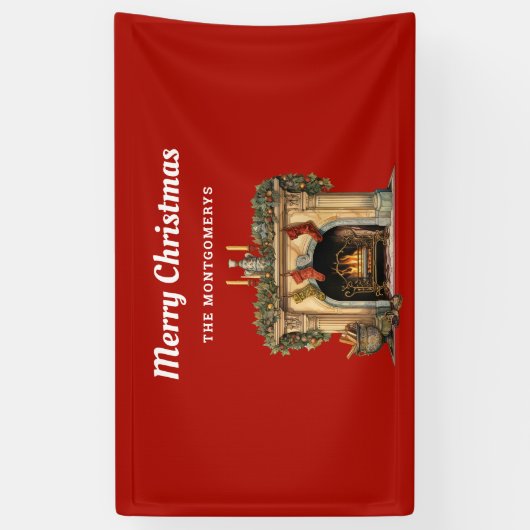 Gezellige Victoriaans open haard kerst Spandoek (Verticaal)