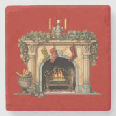 Gezellige Victoriaans open haard kerst Stenen Onderzetter (Voorkant)