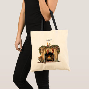 Gezellige Victoriaans open haard kerst Tote Bag