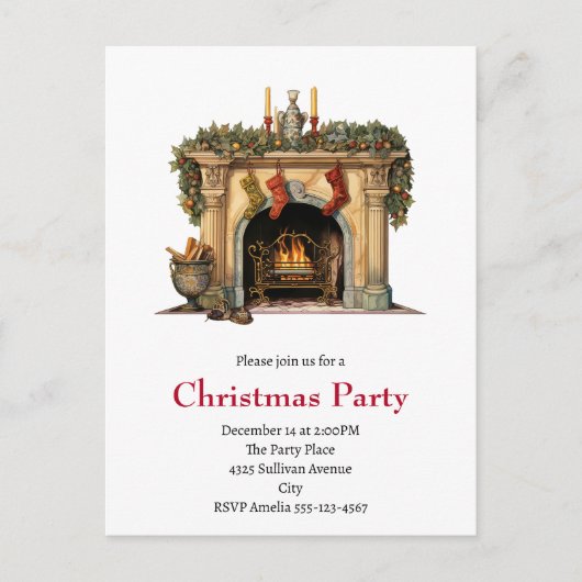 Gezellige Victoriaans open haard kerst Uitnodiging Briefkaart (Voorkant)
