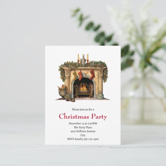 Gezellige Victoriaans open haard kerst Uitnodiging Briefkaart (Staand voorkant)