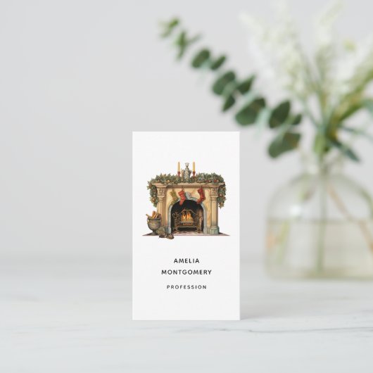 Gezellige Victoriaans open haard kerst Visitekaartje (Staand voorkant)
