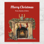 Gezellige Victoriaans open haard kerst Wijn Etiket (Enkel label)