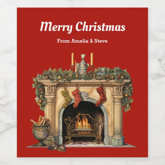 Gezellige Victoriaans open haard kerst Wijn Etiket (Enkel label)