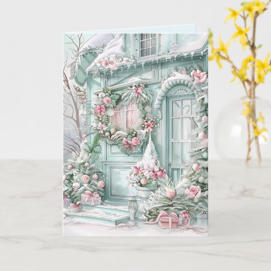 Gezellige Vintage Kerst Kaart (Gele Bloem)