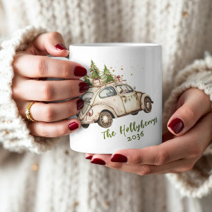 Gezellige Vintage Kerstauto Gepersonaliseerd Famil Koffiemok