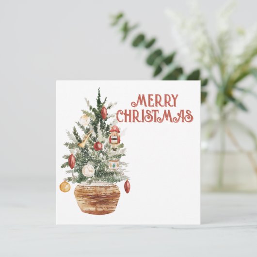 Gezellige vintage kerstboom feestdagenkaart (Staand voorkant)