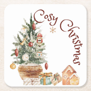 Gezellige vintage kerstboom kartonnen onderzetters