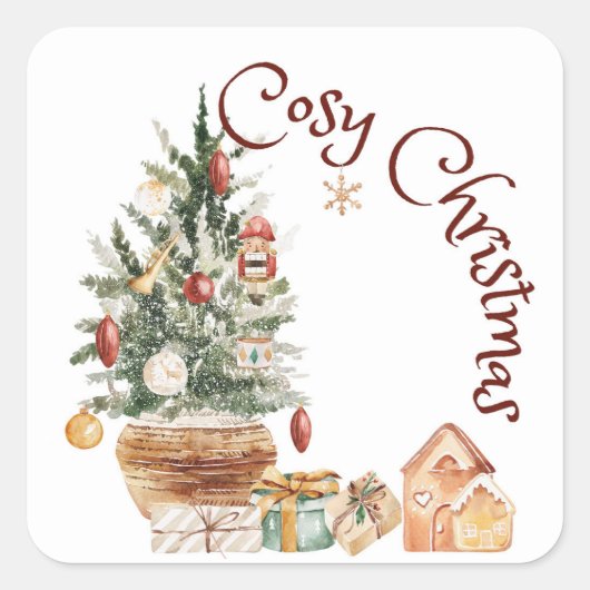 Gezellige vintage kerstboom vierkante sticker (Voorkant)