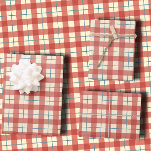 Gezellige Vintage Plaid Stof Roze en Crème Kerst Inpakpapier Vel