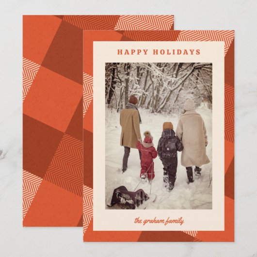 Gezellige Vintage Rode Geruite Fotolijst Feestdagenkaart (Voorkant / Achterkant)