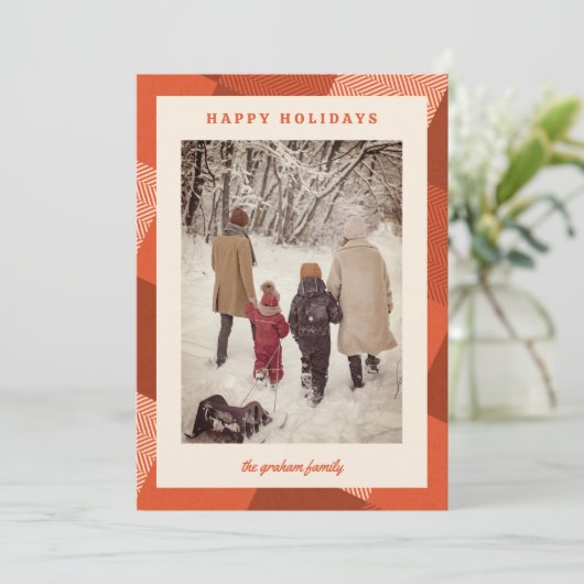 Gezellige Vintage Rode Geruite Fotolijst Feestdagenkaart (Staand voorkant)