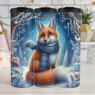 Gezellige vos in een besneeuwd bos thermosbeker