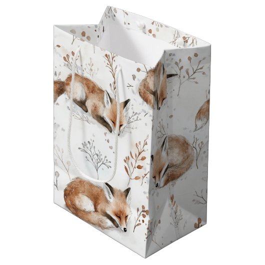 Gezellige Vossen Dieren Kerstmis Medium Cadeauzakje (Voorkant Gekanteld)