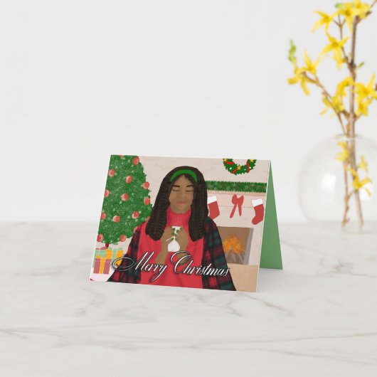 Gezellige Vrolijke Kerstmis - Afro-Amerikaanse Ker Kaart (Gele Bloem)