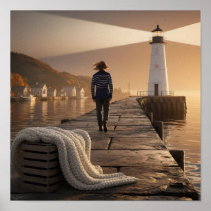 Gezellige vuurtoren Walk Nautische Herfst Serenity Poster