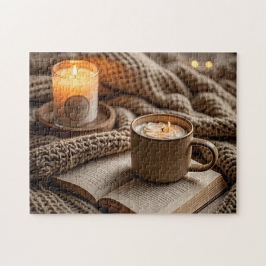 Gezellige warme avondkaarsen en deken legpuzzel (Horizontaal)
