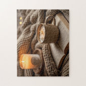 Gezellige warme avondkaarsen en deken legpuzzel (Verticaal)