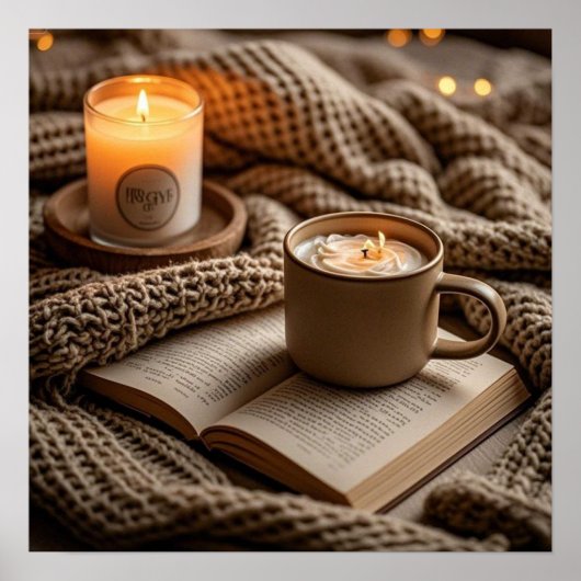 Gezellige warme avondkaarsen en deken poster (Voorkant)