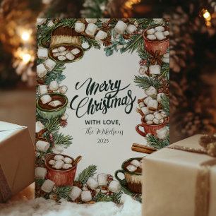 Gezellige warme cacaobeker vrolijk kerstfeest feestdagenkaart
