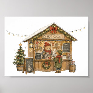 Gezellige warme cacaokerstmarkt kraam voor winter poster