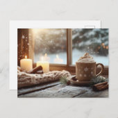 Gezellige warme chocolademelk met crème en kaarsen briefkaart (Voorkant / Achterkant)