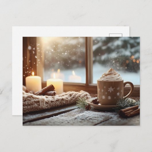 Gezellige warme chocolademelk met crème en kaarsen briefkaart (Voorkant / Achterkant)