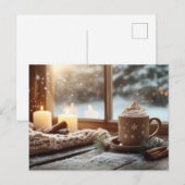 Gezellige warme chocolademelk met crème en kaarsen feestdagenkaart (Voorkant / Achterkant)