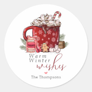 Gezellige warme chocolademelk Warm Winter Wensen K Ronde Sticker