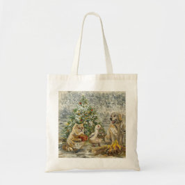 Gezellige warme grillige boerderijdieren kampvuur tote bag
