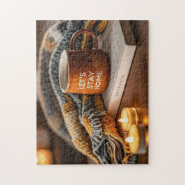 Gezellige warme kaars verlicht avond legpuzzel