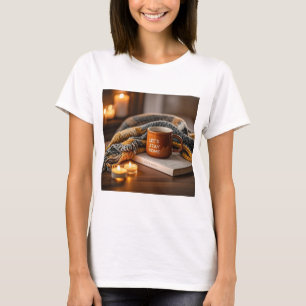 Gezellige warme kaars verlicht avond t-shirt
