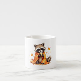 Gezellige wasbeer in een deken die koffie drinkt w espresso kop