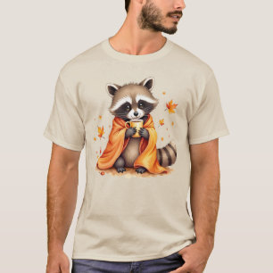 Gezellige wasbeer in een deken die koffie drinkt w t-shirt