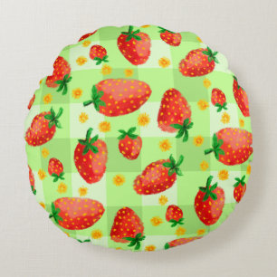 Gezellige Waterverf Aardbeien en Daisies Plaid Rond Kussen