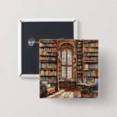 Gezellige Waterverf Bibliotheek Vierkante Button 5,1 Cm (Voorkant /achterkant)
