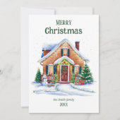 Gezellige Waterverf Christmas House Holiday Kaart (Voorkant)