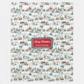 Gezellige waterverf feestelijke kerstdorpsdeken fleece deken (Voorkant)