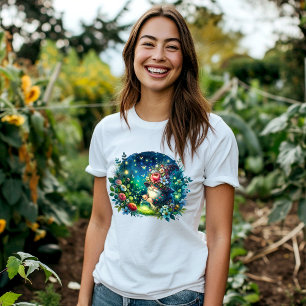 Gezellige Waterverf Garden Gnome en vuurvliegjes T-shirt