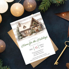 Gezellige Waterverf Home voor de Feestdagen Party Feestdagenkaart