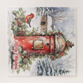 Gezellige waterverf Kerstscène met Kerstman post Legpuzzel (Horizontaal)