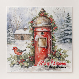 Gezellige waterverf Kerstscène met Kerstman post Legpuzzel