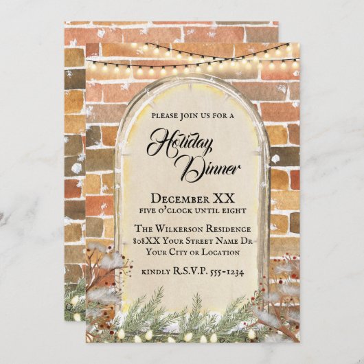 Gezellige Waterverf Kerstvenster Vakantie Diner Kaart (Voorkant / Achterkant)