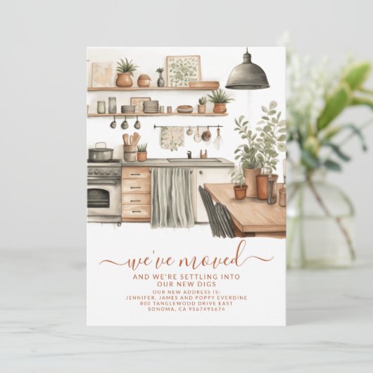 Gezellige Waterverf Keuken Nieuw adres Verhuizen Aankondiging (Staand voorkant)