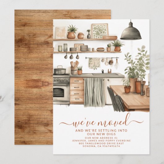 Gezellige Waterverf Keuken Nieuw adres Verhuizen Aankondiging (Voorkant / Achterkant)