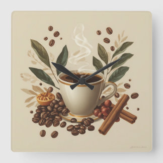 Gezellige waterverf koffie wandklok